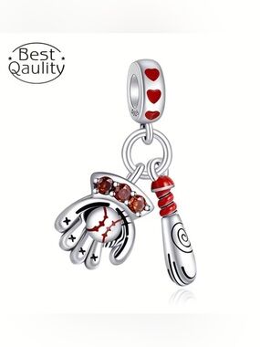 ⚾️ New! Sterling Silver Baseball Bat & Glove w Red Zircons & Gift Bag
